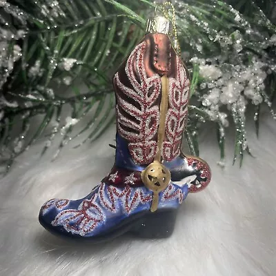 Loa Mai Patriotic Cowboy Boot Blown Glass Christmas Ornament Stars Glitter • $12.88