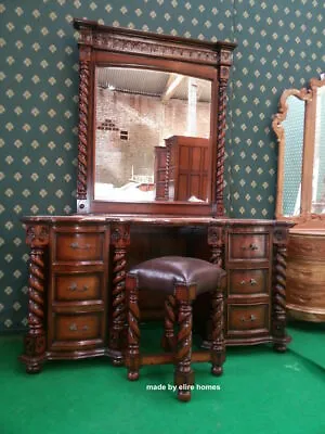 UK STOCK Twist Column Tudor Style Mahogany  Dressing Table Mirror & Stoo • $2236.79