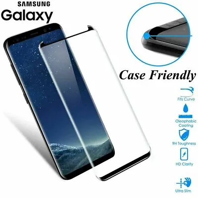 For Samsung Galaxy S8 BLACK Tempered Glass Screen Protector 5D Edge Curved • £3.36