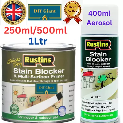 Rustins Quick Dry Stain Blocker And Multi-Surface Primer 250ml 500ml 400ml Spray • £8.95