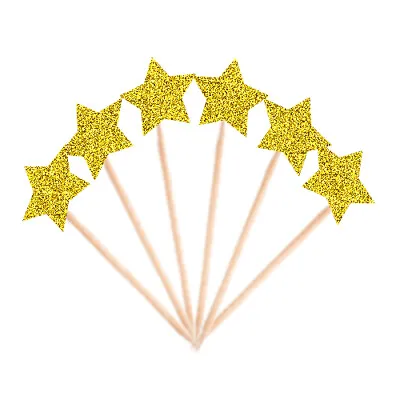 Stars Birthday Party Double Sided Glitter Cupcake Toppers Decoration With Sticks • £2.89