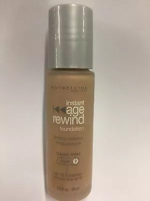 Maybelline Age Rewind Foundation CLASSIC IVORY (LIGHT-2) Silver Color Cap NEW. • $15.26