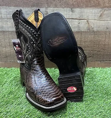 Mens WESTERN COWBOY Leather PYTHON BROWN SCALE Print Square Toe Boots PITON 695 • $142.79