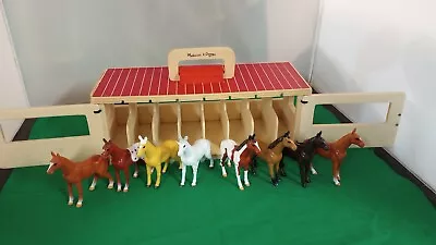 Melissa & Doug Take-Along Show Horse Stable Wooden Barn Stalls & 8 Horses !! • $23