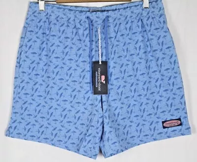 Vineyard Vines Men's 7  Printed Chappy Swim Trunks Island Umbrella Ocean Blue • $62.09