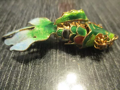 Antique 2-1/8  Vermeil Koi Fish Pendant Cloisonné Enamel Articulated Moveable • $65