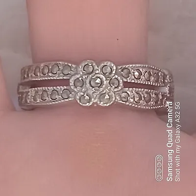 Vtg.Theda Sterling Silver Marcasite Flower Eternity Band Ring - Sz 8 • $38