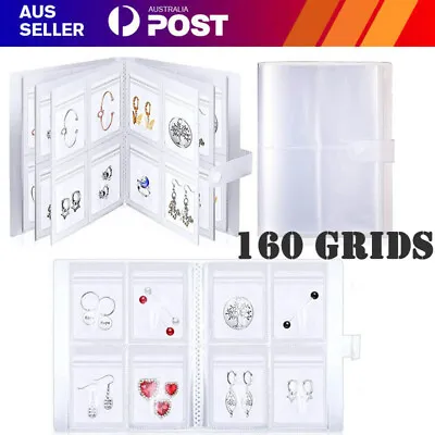 160 Grids Transparent Jewelry Storage Book Earring Necklace Ring Bag Organizer • $13.99