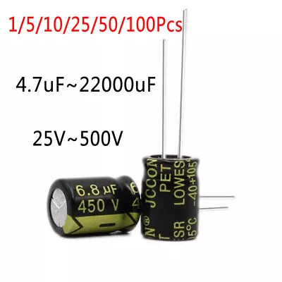 For 25V~500V Electrolytic Capacitors 4.7uF To 22000uF Aluminium Radial 105℃ ±20% • £38.20