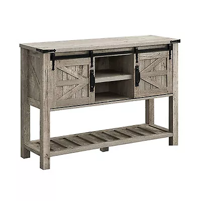 OKD Farmhouse Console Entryway Table With Sliding Barn Doors Light Rustic Oak • $147.99