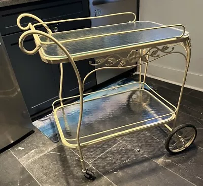 Vintage Two Tier Iron And Glass Bar And Serving Cart Patio Kitchen Dining Room • $195