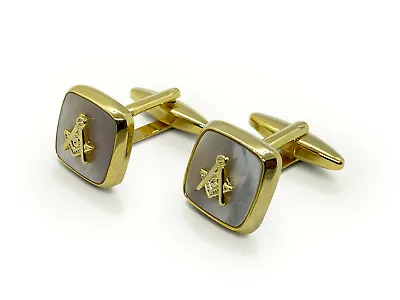 Masonic Mother Of Pearl Embossed Sq & Compass Cufflinks • $57.29