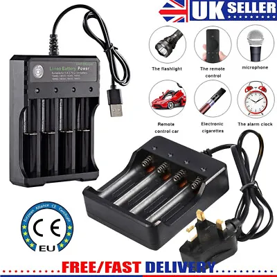 4 Slot USB/UK Plug 3.7V Rechargeable Li-Ion Battery Charger • £6.99