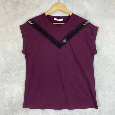 $9.99 • Buy V By Very Sleeveless V Shape Lace Jersey T-shirt Womens Size UK 10
