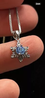 5389-MTT 925 Stamp Silver Blue Topaz & Zirconia Snowflake Pendant Chain Necklace • $20