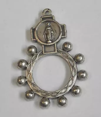 Vintage Pocket Rosary Ring Miraculous Virgin Mary Cross Medal Italy • $10
