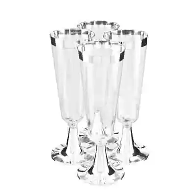 £6.75 • Buy 4 X Plastic Wine Champagne Glasses Flute Tulip Disposable SILVER Party Rimmed