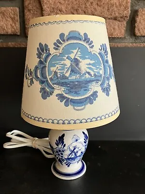 Vintage Delft Blue Lamp Hand Painted 6  Base With Original Shade Signed - Works • $52.50