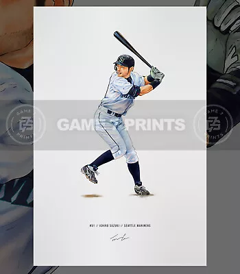 Ichiro Suzuki V2 Seattle Mariners Baseball Illustrated Print Poster Art • $19