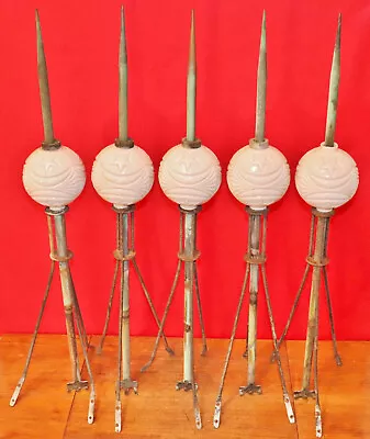 5 Antique Milk Glass  Moon & Stars  Balls & Copper Lightning Rods W/ Stands • $271