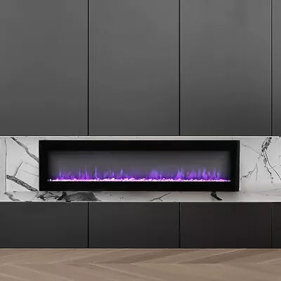 Electric Fireplace LED Wall Mount Fire Inset 9 Flame Remote Heater Stove Crystal • £139.95