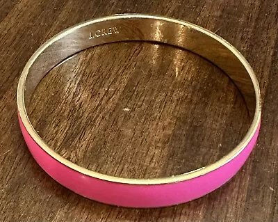 J. Crew Bangle Bracelet Pink Enamel Inlay 10mm Gold Tone Everyday Jewelry • $19.99