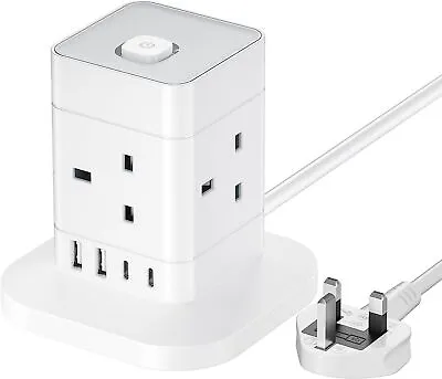 UK 2/3 M Cube Extension Lead With USB C 4 Way Plug Power Strip With 4 USB Ports • £23.99