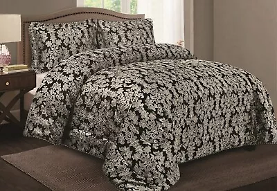 3 Piece Quilted Jacquard Bedspread Comforter Bed Throw Set Single Double King UK • £44.99