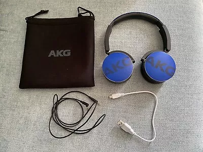 AKG Y50BT Wireless Bluetooth Headphones In Blue • £35