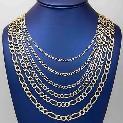 Diamond-Cut Figaro Link Chain Necklace Solid Real 14K Yellow White Gold All Size • $310.74