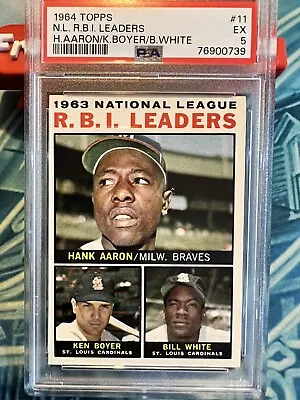 1964 Topps N.l. R.b.i. Leaders H.aaron/k.boyer/b.white #11 Psa Ex 5 • $24.95