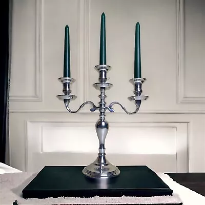 Vintage Ornate Candelabra 3 Arm Silver Tone Metal Centrepiece Candle Holder  • £25