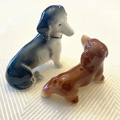 Vintage Dachshund Doxie Dog Ceramic Figurines Pair Set 2 Germany 5823 & Japan • $16.03