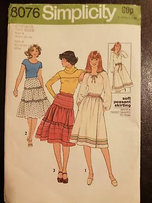 £4.99 • Buy SIMPLICITY VINTAGE 70s Sewing Pattern 8076 TIERED BOHO FESTIVAL SKIRT 6 & 8 
