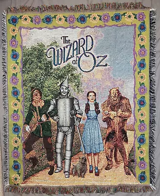 The Wizard Of Oz  To Oz!  Fringed Throw Blanket 46 X 57 VTG 2002 USA Mohawk Home • $46.88