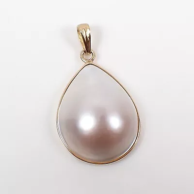 21x17mm Pear Cream Pinkish Mabe Pearl Bezel Pendant Genuine 375 9k Yellow Gold • $231.19