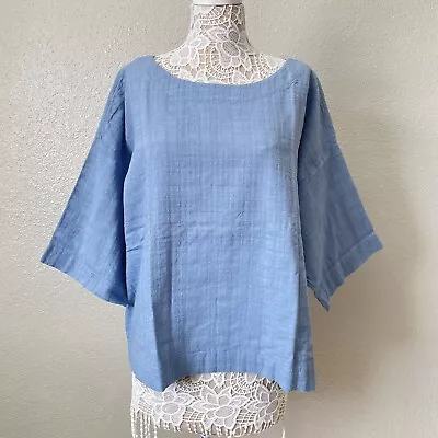 NWT J Jill Purejill Sz Large Blue Plaid Cotton Cropped Top Kimono Sleeve • $29.99