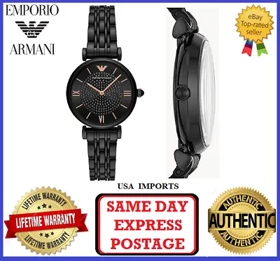 Emporio Armani AR11245 Gianni T-Bar Rose Gold And Black Womens Wrist Watch • $239.99