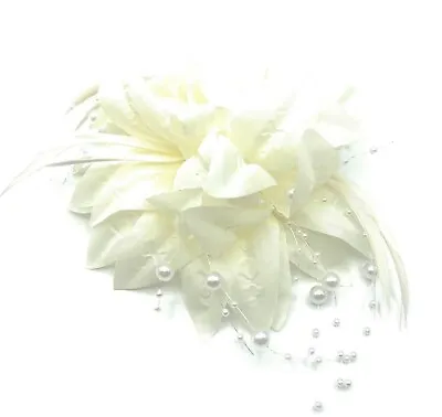 £5.45 • Buy Cream Beaded Feather Flower Beak Clip Fascinator Weddings Races Ladies Day