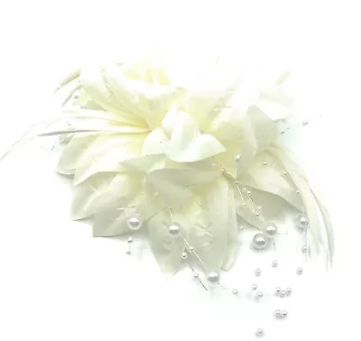 Cream Beaded Feather Flower Beak Clip Fascinator Weddings Races Ladies Day • £5.45