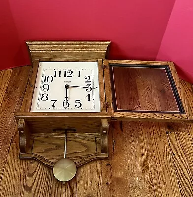 Vintage NEW ENGLAND CLOCK CO Quartz Wood Case Wall Clock Pendulum Strike Chime • $135