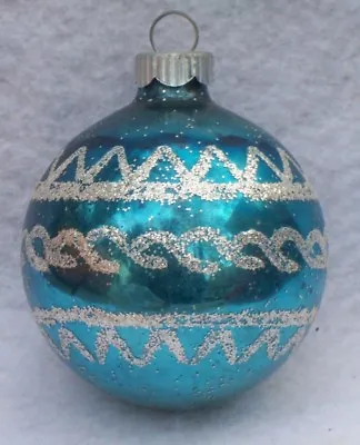 Vtg Shiny Brite Blue & Silver Glitter Glass Feather Tree Christmas Ornament B5 • $12.95