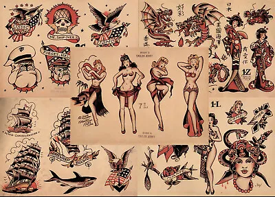 Sailor Jerry Traditional Vintage Style Tattoo Flash 5 Sheets 11x14  Old School 9 • $21.99