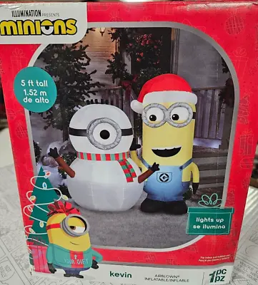 Gemmy 5ft Tall Minion Kevin Building Snowman Scene Christmas Inflatable • $50