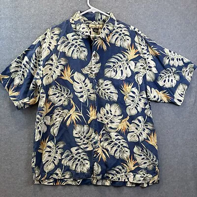 Tommy Bahama Shirt Mens Large Hawaiian All Over Print Tropical Leaf 100% Silk • $19.99