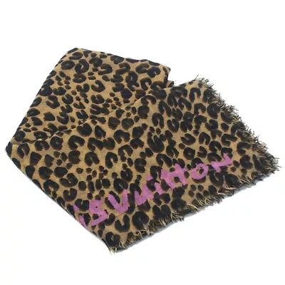 Louis Vuitton Monogram Leopard Muffler Shawl Stole Silk Cashmere Brown T1039 • £247.48