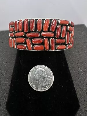 Sterling Silver Huge Coral Mediterranean Heavy Cuff Bracelet 89 Grams  • $750