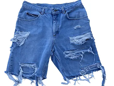 90s Vintage Lee Distressed Destroyed Jean Shorts Size 30 • $36