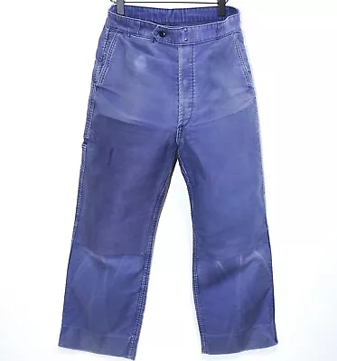 French 50/60s Blue Moleskin Patched Work Chore Peasant Pants ADLOPHE LAFONT W34 • $95