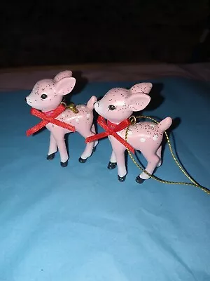 2 Target Wondershop Retro Tiny Pink Deer Fawn Reindeer Christmas Ornaments • $12